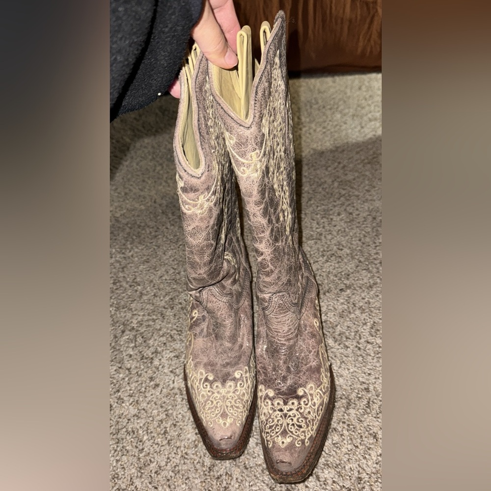 Stitched tan cowgirl boots
